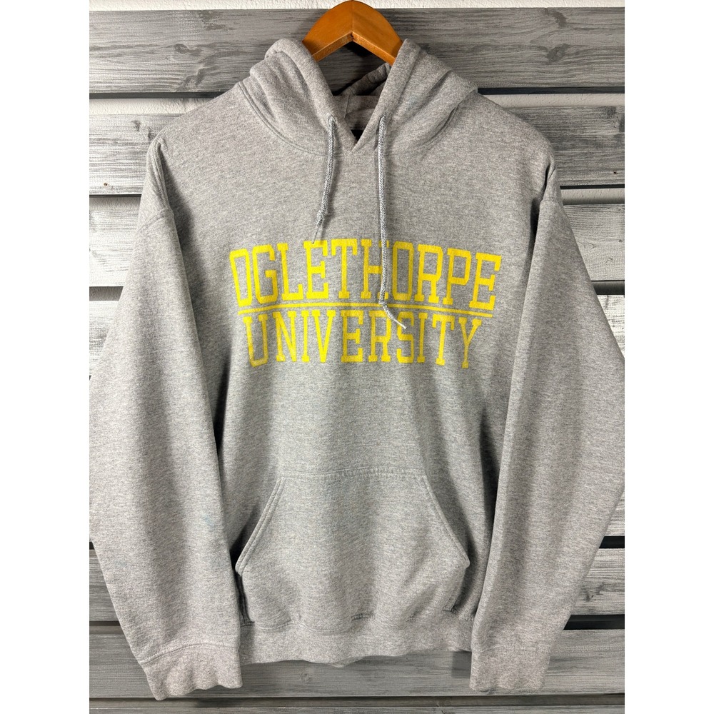 MV Sport Oglethorpe University Hoodie Mens M Gray Yellow College Pullover vtg